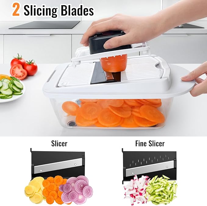 12 Blade All-in-1 Vegetable Chopper Mandoline Slicer with Container, Spiralizer with Containers, Food Chopper, Onion Chopper, Veggie Cutter for Salad, Kitchen Gadgets Accessories Essentials, White - Image 5