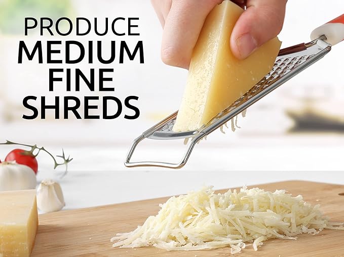 Zulay Kitchen Professional Cheese Grater Stainless Steel - Durable Rust-Proof Metal Lemon Zester Grater With Handle - Flat Handheld Shredder for Parmesan, Chocolate, Spices, And More - Orange - Image 5