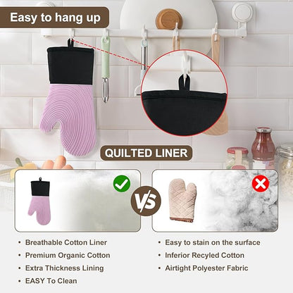 Silicone Oven Mitts-13.6 in Extended Oven Mitts Heat Resistant 500F, Oven Gloves with Soft Liner Good Grippy BPA-Free Easy to Clean Flexible-Oven Mits Set for Cooking Baking Grilling BBQ - Image 6