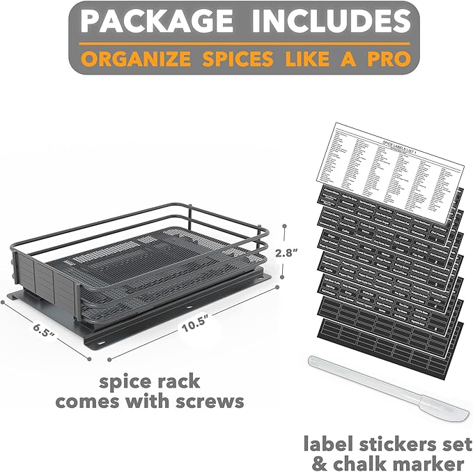 SpaceAid Pull Out Spice Rack Organizer for Cabinet, Heavy Duty Slide Out Seasoning Kitchen Organizer, Cabinet Organizer, with Labels and Chalk Marker, 6.5" W x10.75 D x2.5 H, 1 Drawer 1-Tier - Image 6