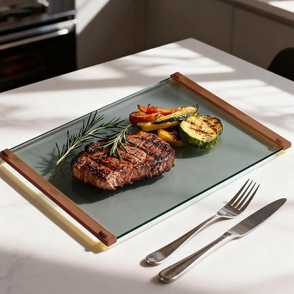 Glass Cutting Boards for Kitchen(12x16" & 12x8"),European Grey Glass Paired with Coffee-Colored Silicone Grip,No Scratches/Microplastic-Free/Non Toxic,Excellent Gift for Mother's Day and Father's Day