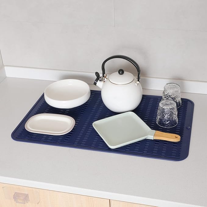 MicoYang Silicone Dish Drying Mat for Multiple Usage,Easy clean,Eco-friendly,Heat-resistant Silicone Mat for Kitchen Counter or Sink,Refrigerator or Drawer Liner Navy Blue 3XL 28 inches x 18 inches - Image 5