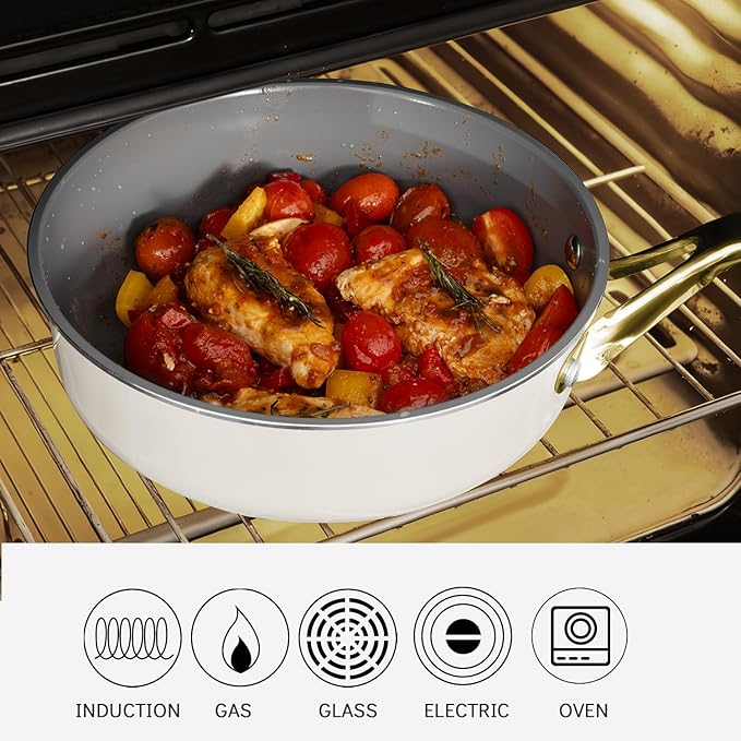 10-Inch Ceramic Non-Stick Cookware Set, 8-in-1 Multifunctional Cookware, Interior & Exterior Ceramic Coating, PFAS/PTFE/PFOA-Free, Compatible with All Stovetops， Oven-Safe up to 450°F