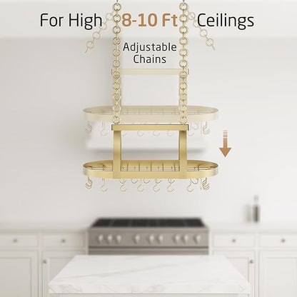 KES Gold 34 Inch Hanging Pot Rack, 100 LBS Capacity Heavy Duty Oval Pot and Pan Hanging Rack Ceiling Mount, Pot Pan Hangers Organizer for Kitchen Island with 20 Hooks (For 16" and 24" Joist) - Image 8