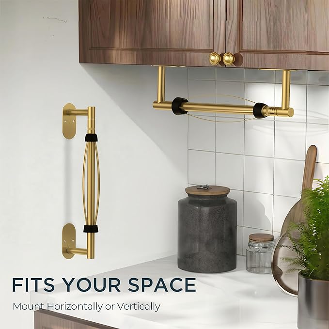 FORIOUS Paper Towel Holder Under Cabinet, One Hand Operable with Ratchet System for Easy Tear, Adhesive or Drill Wall Mount, Stainless Steel for Kitchen Commercial Paper Hand Towel Holders, Gold - Image 4