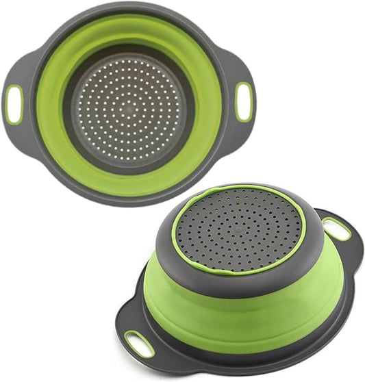 Green Round Silicone Collapsible Colander – Silicone Round Small Kitchen Strainers with Plastic Handles Foldable Kitchen Strainer Perfect for Draining Pasta Vegetable and Fruit by KillersInstinctOutdoors