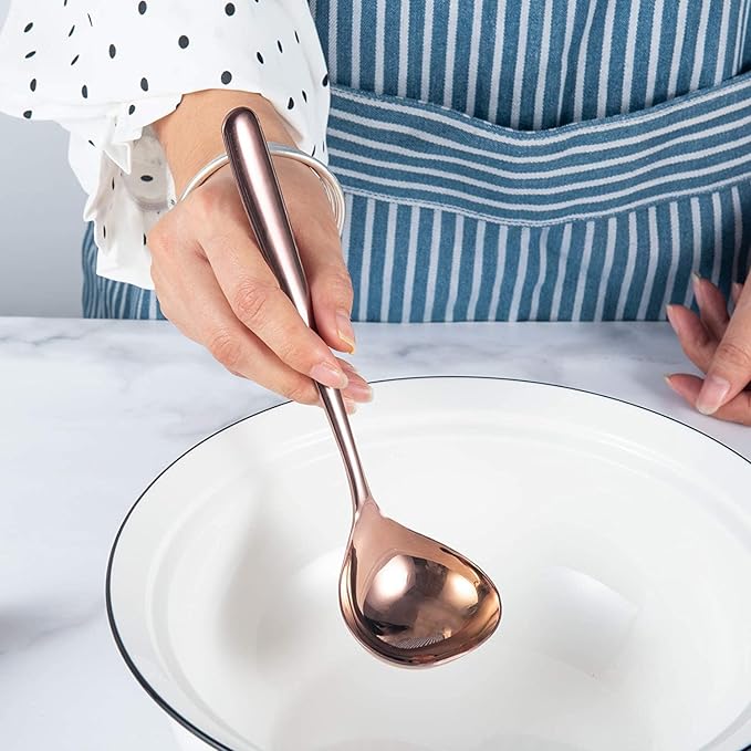 Comicfs Soup Ladle, 4 Pack Durable SUS 304 Stainless Steel with Polished Titanium Plated Big Volume Soup Spoon, Kitchen Gadget Utensil 8-Inch (Rose Gold) - Image 5