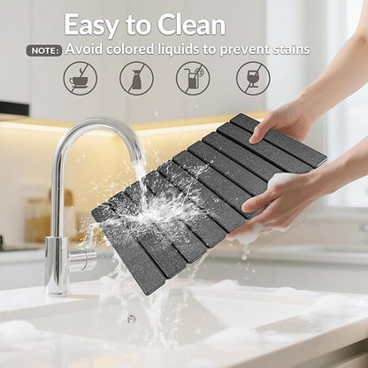 Large Stone Dish Drying Mat for Kitchen Counter, 24"x16"&8"x4", Foldable Fast-Drying Diatomaceous Earth Dish Mat, 2PCS Eco-Friendly Water Absorbent Pads Set for Kitchen Bathroom, Gray