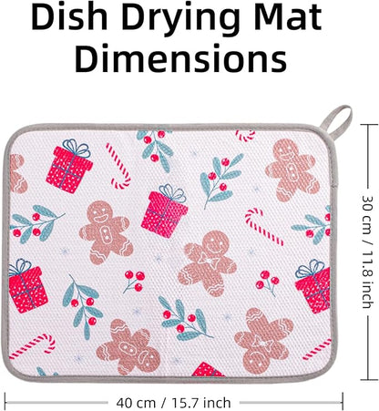 Festive Dish Drying Mat 2 Pack by JM.JEEMI, Versatile Dish Mat Drying Kitchen Mat for Counters, Kitchen Drying Mat - Microfiber, 11.8 by 15.7 Inch - Image 6