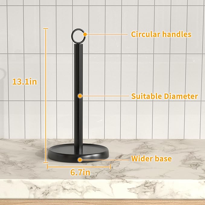 Paper Towel Holder Countertop, Stainless Steel, Weighted Base, Anti-Slip, Black Paper Towel Holder Stand for Kitchen Bathroom Farmhouse Essentials Decor Accessories - Image 8