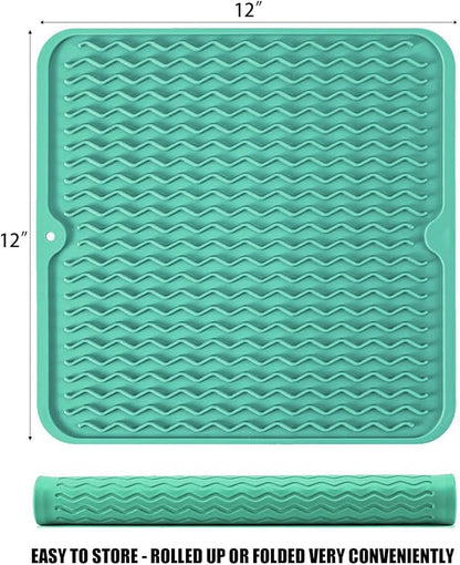 Silicone Dish Drying Mat for Multiple Usage, Easy clean, Eco-friendly, Heat-resistant Dish Drainer Mat for Kitchen Counter,Sink,Refrigerator or Drawer liner (12" x 12", Green) - Image 2