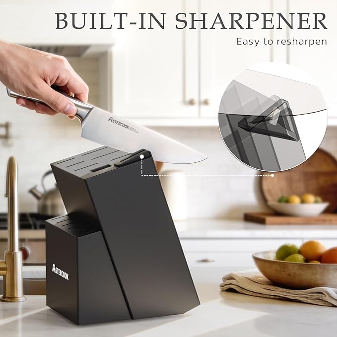Astercook Knife Set, Kitchen Knives Set with Block and Sharpener Full Tang 15 Pcs Premium Stainless Steel Knives, Dishwasher Safe Knife Set with Anti-slip Ergonomic Handle, Black, Mothers Day Gifts - Image 5