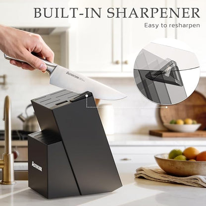 Astercook Knife Set, Kitchen Knives Set with Block and Sharpener Full Tang 15 Pcs Premium Stainless Steel Knives, Dishwasher Safe Knife Set with Anti-slip Ergonomic Handle, Black, Mothers Day Gifts - Image 5