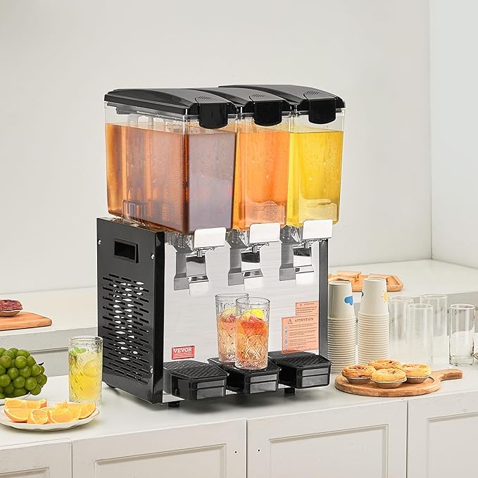 VEVOR Commercial Beverage Dispenser, 3 Tanks 10 L / 10.6 QT Per Tank Juice Dispenser, 440W Stainless Steel Ice Tea Drink Machine with 45°F-54°F Cooling Temperature, for Cold Drink Restaurant Bar Party - Image 8