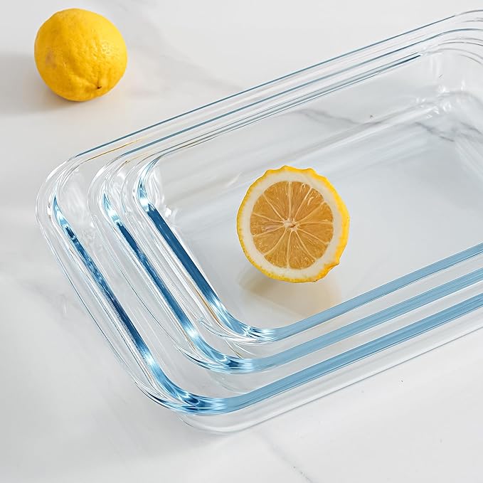 High Borosilicate Glass Baking Tray 3-Piece Set, 2.3 Quarts+1.6 Quarts+1.0 Quarts Rectangular Glass Baking Dish Container for Microwave and Oven, Suitable for Cooking, Baking Bread, Cakes and Meals