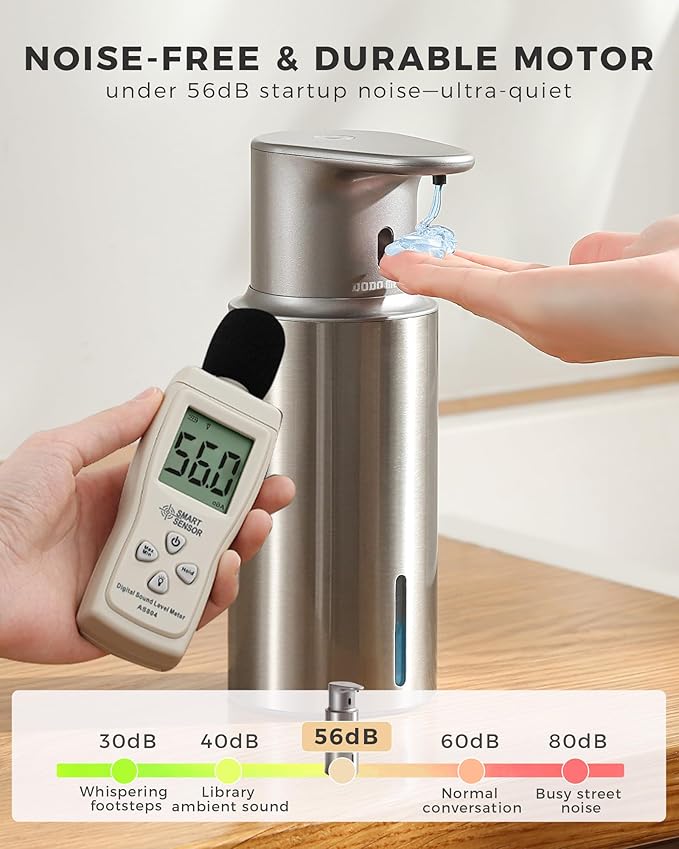 Automatic Liquid Soap Dispenser Touchless, 304 Stainless Steel Bottle Body &16.2oz/480ml Rechargeable, 3 Adjustable Liquid Levels, IPX7 Waterproof, for Kitchen Bathroom, Stainless Steel - Image 6