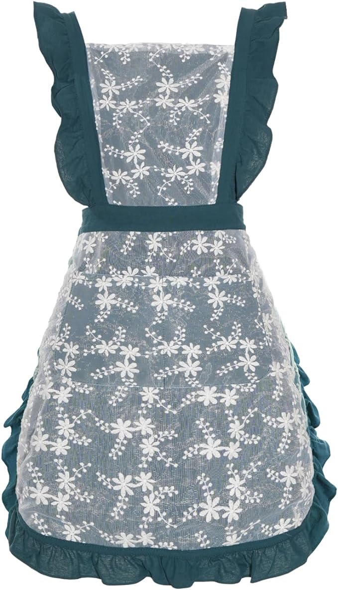 Pinknoke Vintage Pinafore Apron Dress for Women with Pockets Cute Floral Chef Aprons for Kitchen Cooking Baking Gardening by Pinknoke
