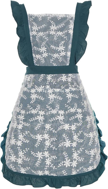 Pinknoke Vintage Pinafore Apron Dress for Women with Pockets Cute Floral Chef Aprons for Kitchen Cooking Baking Gardening by Pinknoke
