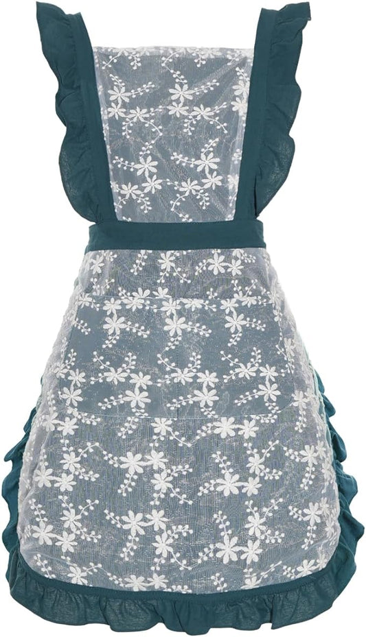 Pinknoke Vintage Pinafore Apron Dress for Women with Pockets Cute Floral Chef Aprons for Kitchen Cooking Baking Gardening by Pinknoke