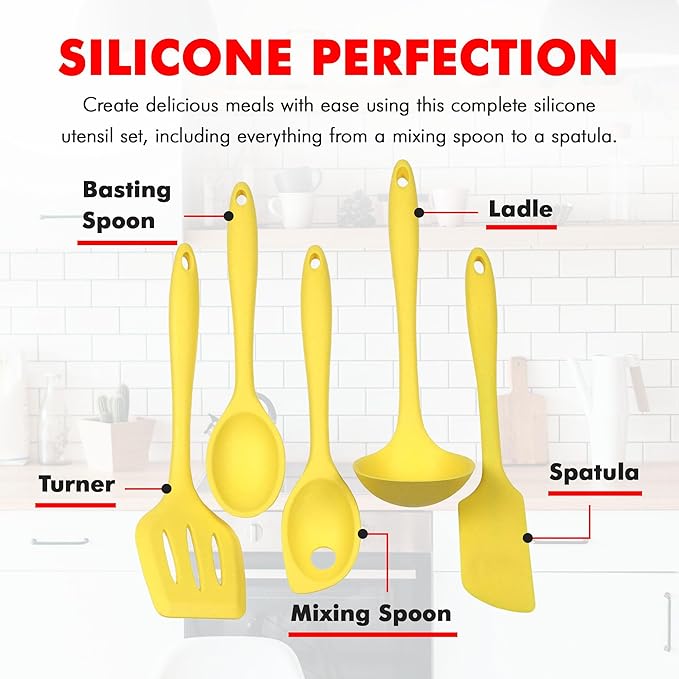 Chef Craft Premium Silicone Kitchen Tool and Utensil Set, 5 Piece, Yellow - Image 4