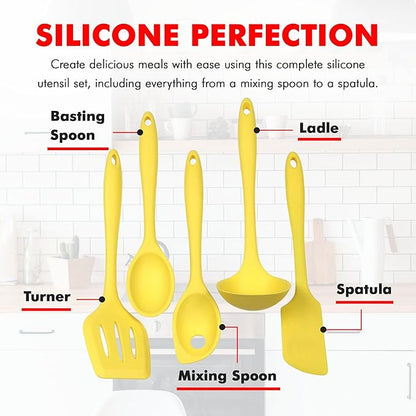 Chef Craft Premium Silicone Kitchen Tool and Utensil Set, 5 Piece, Yellow - Image 4