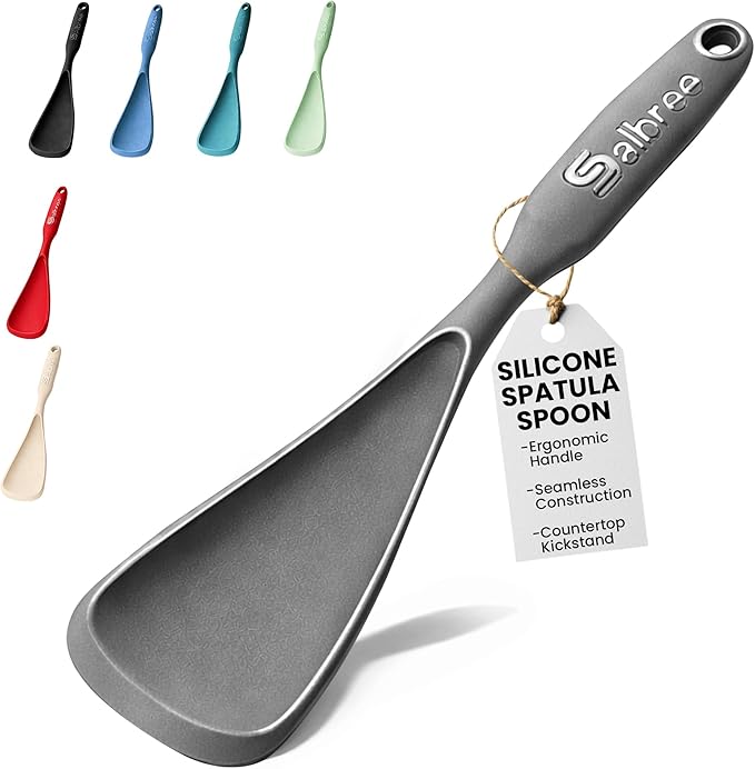 Silicone Spoon Spatula for Cooking - Multifunction Scoop Spatula Spoonula - Heat Resistant Cooking Spoon for Nonstick Cookware - Large Silicone Kitchen Spoon - Seamless Design (Gray,1pc) by salbree