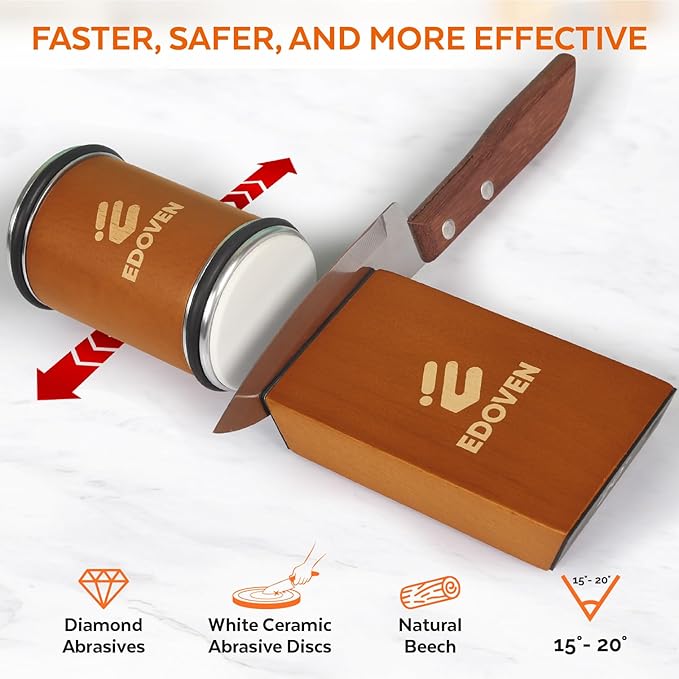 Knife Sharpener Tool – Rolling Knife Sharpener Kit with Diamond & Ceramic Discs, Magnetic 15° & 20° Angle Guide, Manual Kitchen Knife Sharpener for Steel Knives, Ideal Gift - Image 5