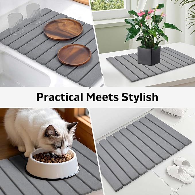 Stone Dish Drying Mat for Kitchen Counter – Collapsible 24"(L)×16 (W) Super Absorbent Diatomaceous Earth Dish Drying Mat, Grey Kitchen Counter Mats for Dishes ,Bottles, Cups, Match Any Countertop - Image 7