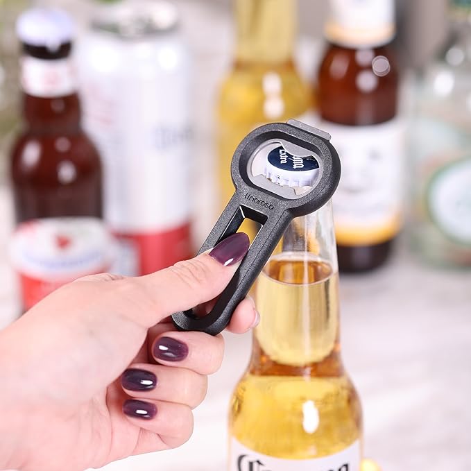 Linoroso Magnetic Bottle Opener Pop Can Opener for Refrigerator, Beer Bottle Opener and Soda Can Opener with Cap Catcher, Portable Beer Opener for Bartender, Home, Restaurant, Bar Tools, 1 Pack, Black