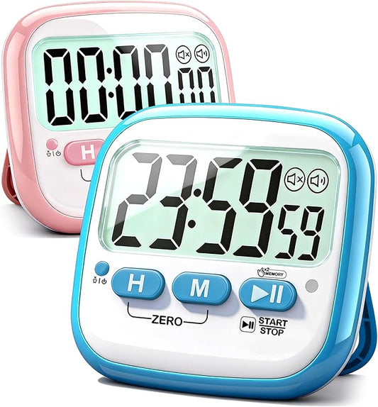 Antonki 2 Pack Classroom Timers for Kids Teachers, Magnetic Countdown Digital Kitchen Timer for Cooking, Study, Exercise, Games, Time Mangement - Loud/Silent Mode - Battery Included by Antonki