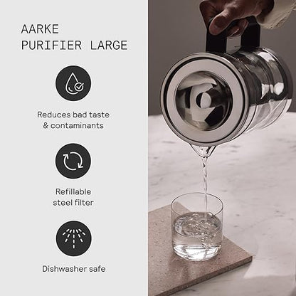 Aarke Purifier - Premium Glass and Stainless Steel Water Filter Pitcher, Refillable Filter System and Granules, 2.8L Pitcher with 1.66L Filtration Capacity - Image 4