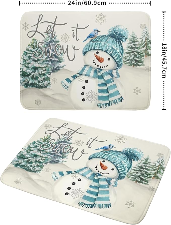 Giwawa Blue Snowman Dish Drying Mat Xmas Trees Bird Winter Snowy Scene Dish Drainer Mats 18"x24" Microfiber Reversible Dish Drying Rack Pad Protector for Kitchen Countertop Decor