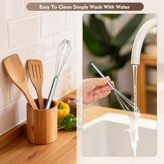 10 Inch Mini Whisk, 304 Anti-Rust Stainless Steel Small Whisks for Cooking, Baking, Mixing Ingredients & Deep Containers (1 Piece) - Image 7