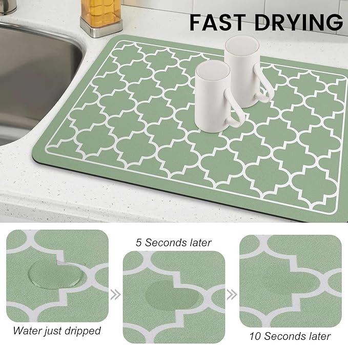 WISELIFE Dish Drying Mat Super Absorbent Drying Mat Large Dish Drying Mats for Kitchen Counter Easy Clean Dish Mat Kitchen Drying Mat16"x 24" Stylish Green - Image 4