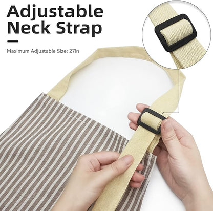 NLUS 2 Pack Kitchen Cooking Aprons, Adjustable Bib Waterproof Chef Apron with 2 Pockets for Men Women(Grey Stripe/Black Plaid) - Image 5