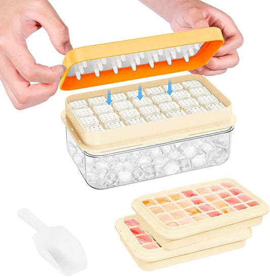 PHINOX Ice Cube Tray with Lid and Bin, Ice Trays for Freezer, Flexible Ice Cube Trays, Making 56 pcs Ice Cubes, Chilling Cocktail, Whiskey, Coffee, with 2 trays, Ice Container, Scoop&Cover, BPA Free by PHINOX