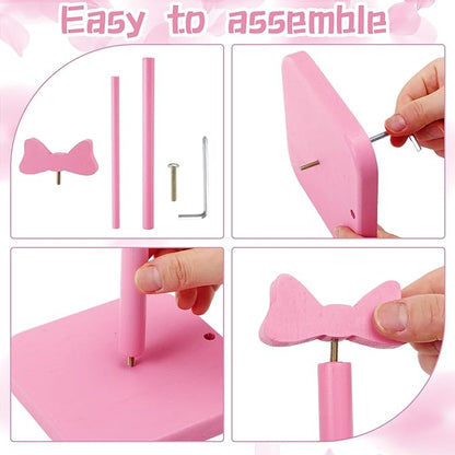 Leinuosen Pink Bow Paper Towel Holder Coquettish Cute Bow Wooden Paper Towel Holder Pink Bathroom Countertop Accessories Kitchen Roll Stand Organizer Standing Apartment Decor Housewarming Gift