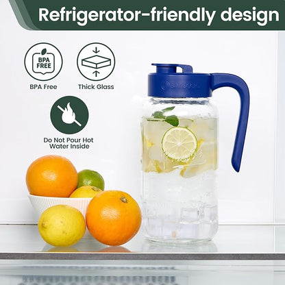 Mason Jar Pitcher - Airtight & Leakproof Glass Pitcher with Lid[set of 2], Perfect for Breastmilk, Cold Brew, and Sun Tea, 2 Quart (64 oz) Mason Jar with Pour Spout Lid - Image 5
