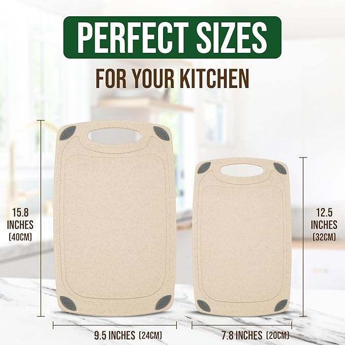 AXIOM CREATIONS 2-Piece Reversible Cutting Board Set Made from Natural Food Grade Wheat Straw Material - Eco-Conscious Alternative to Plastic - Gluten Free & BPA Free Chopping Boards for Kitchen - Image 4