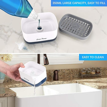 Kitchen Dish Soap Dispenser with Sponge Holder, 2-in-1 Countertop Soap Pump Dispenser, for Kitchen Sink Dishwashing Soap Dispenser - 12.5 Ounces - Image 3