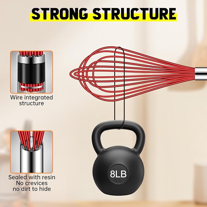 HOTEC 4 Pieces Silicone Whisks Set, Wire Balloon Whisks Egg Beater, Non-slip Handle Whisk for Non-stick Cookware Perfect for Cooking, Stirring, Beating and Blending (Red) - Image 4