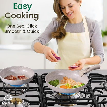 Chef Power Ceramic Nonstick Pots and Pans Set 19 Piece with Detachable Handle, Induction Dishwasher Oven Safe Cookware Set, RV Kitchen Set Removable Handle, Mocca Taupe - Image 7