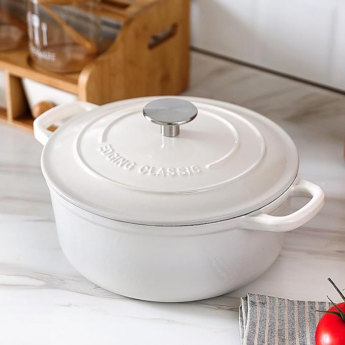 EDGING CASTING Cast Iron Dutch Oven With Lid Round Pot Enameled Covered for Bread Baking, 7 Quart, White - Image 6