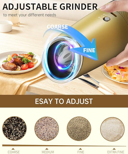 CIRCLE JOY 2-Speed Gravity Electric Pepper Grinder, Rechargeable Salt Grinder Pepper Mills, Adjustable Coarseness, White LED Light, 135ML Large Capacity, Gold - Image 6