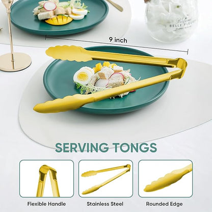 Gold Buffet Tongs 9'' Inches Serving Tongs Heavy Duty Stainless steel Kitchen and BBQ Utility Tong Pack of 12 (Gold, 9inch) - Image 2