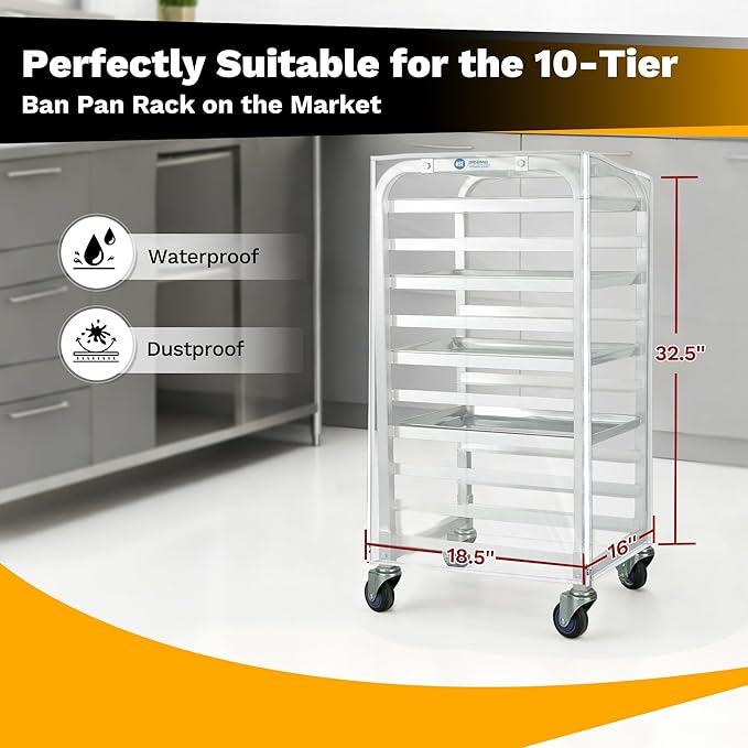 BIEAMA Bun Rack Cover – 10 Tier Half Size Commercial Bakers Racks Speed Pan Rack Cover PVC with 2 Sided Zippers, Clear 18.5" L x 16" W x 32.5" H - Image 2