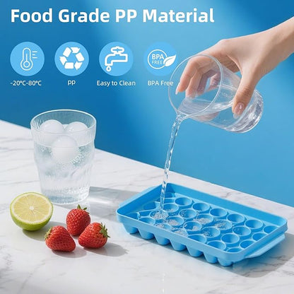 2 Pack Ice Cube Trays Set -with Lids, Storage Container & Ice Tongs,66-Count Stackable Freezer Ice Cube Molds,BPA-Free Mini Ice Maker for Whiskey, Cocktails, Soda & More (2 Pack Blue)