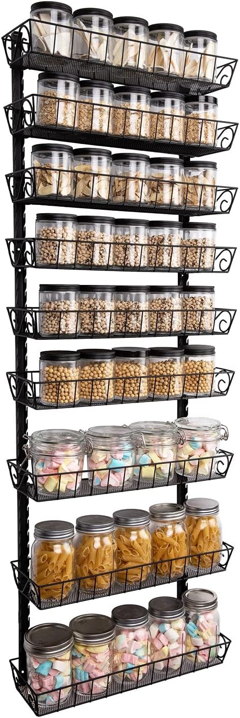 SWOMMOLY Adjustable Wall Mount Spice Rack, 9-Tier Dual-use (Multi-use) Organizer, Black by SWOMMOLY