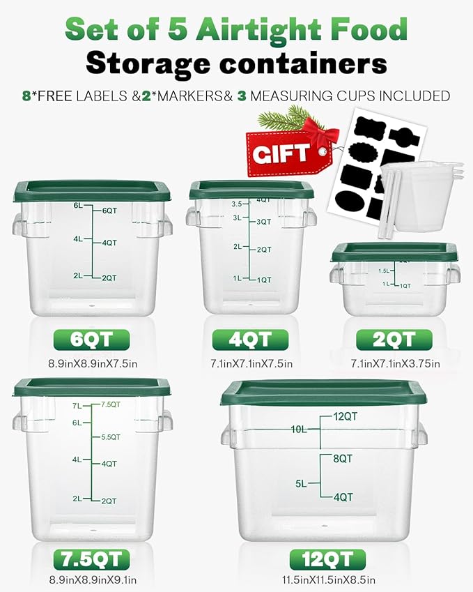 2QT&4QT NSF Food Storage Containers: 8 PCS[Food Grade] [Hot&Cold Resistant] Commercial Clear Square Food Storage Containers with Scales Handles for Home Restaurant Kitchen(BPA FREE) - Image 9