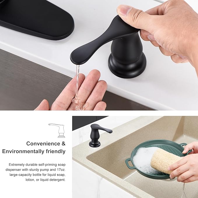GAGALIFE Sink Soap Dispenser Matte Black, Built in Soap Dispenser with 17 OZ Bottle, Lotion Dispenser for Kitchen Sink, Refill from The Top - Image 5